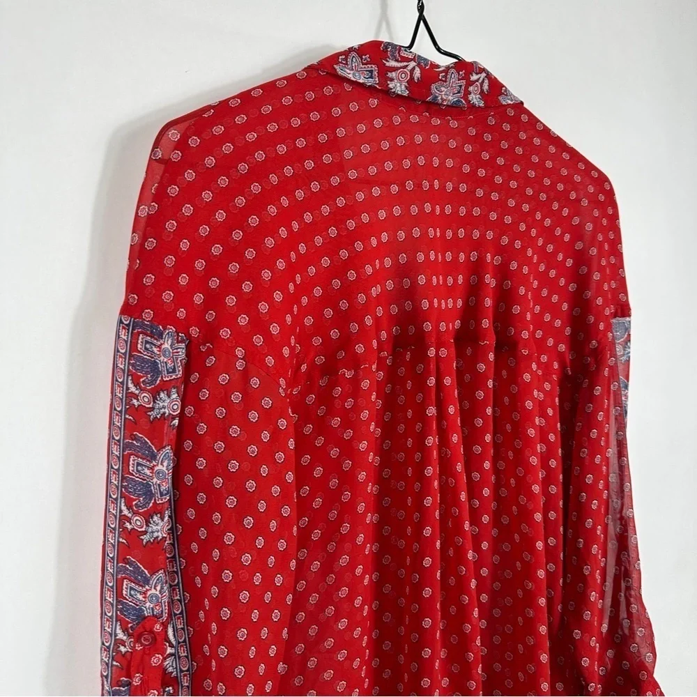 Free People FP Easy Rider Anthropologie Red Paisley Bandana Sheer Blouse Top